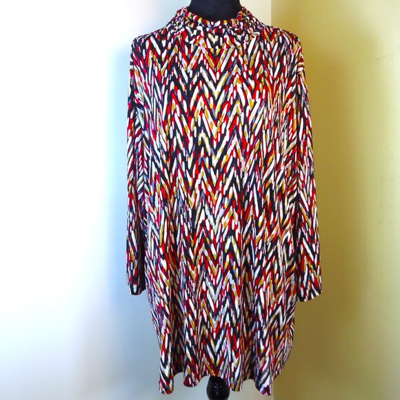 Susan Graver Plus Sz 3XL Abstract Long Sleeve Mock Neck Pullover Blouse - Picture 1 of 8
